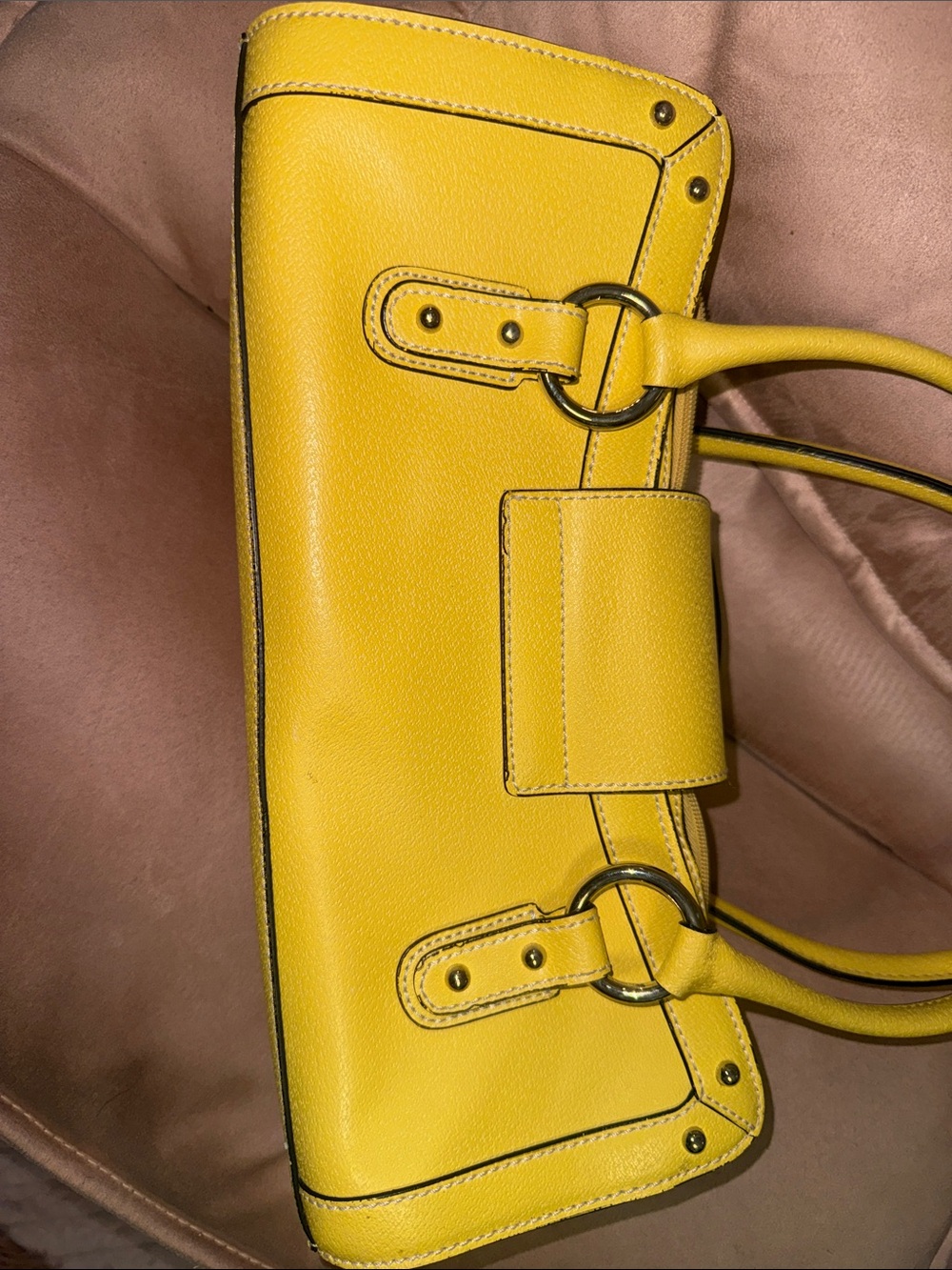 Bright Yellow Structured Shoulder Bag with Silver Accent - Picture 8 of 11